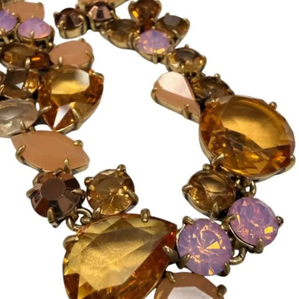 J.Crew Brulee Amber Peach Pink Toned Crystal Foliage Cluster Statement Necklace